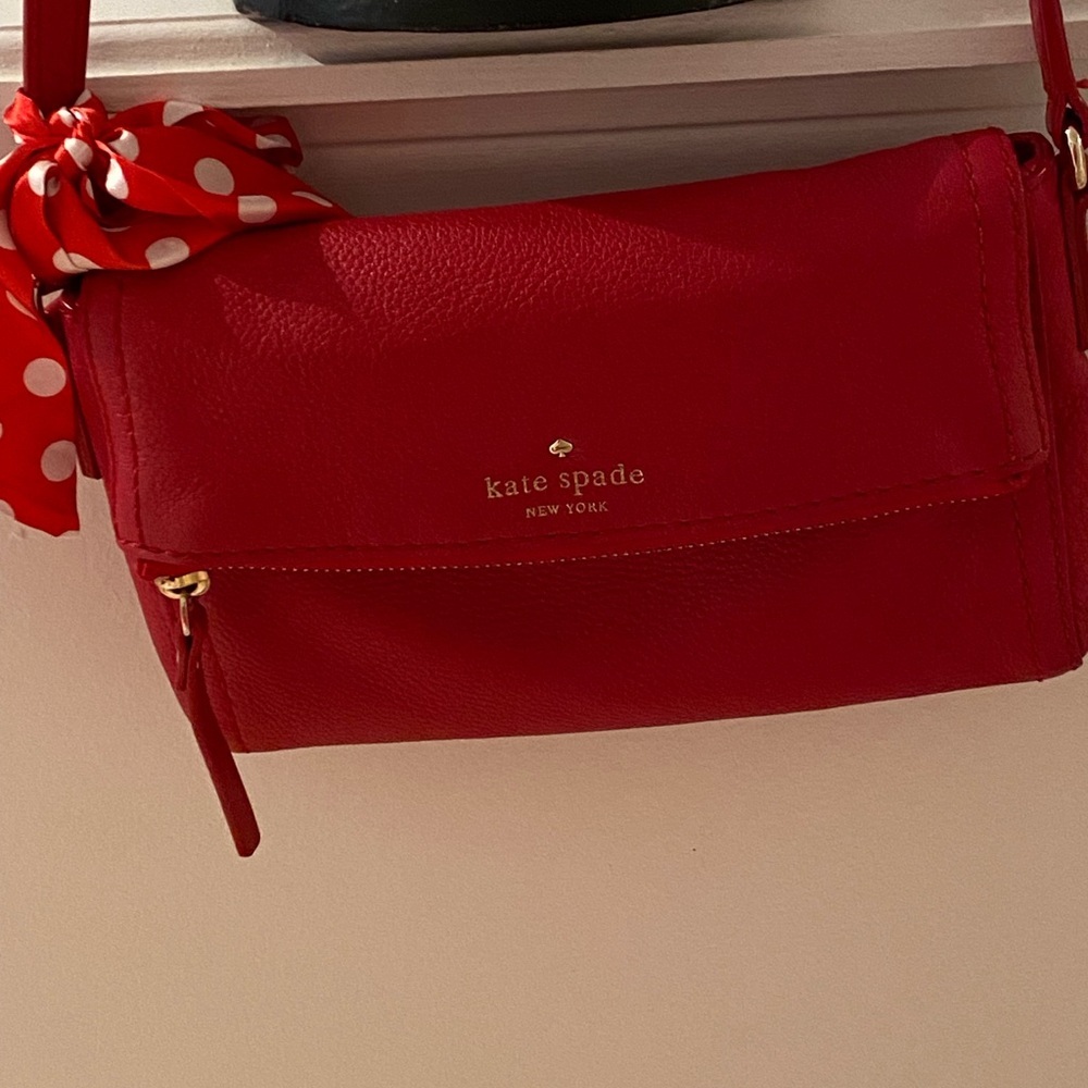 Kate Spade Vintage and Stunning Vibrant Red Leather Bag and Twilly